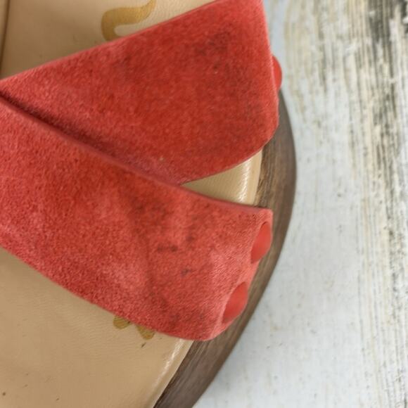 Sam Edelman Josefine Women’s 6.5 Coral Suede Strappy Sandals Wood Heel NEW - Picture 10 of 11